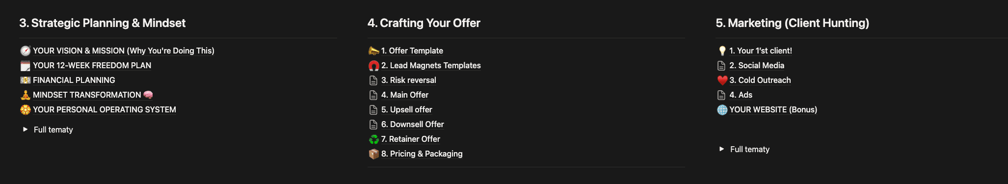 Actual Freedlancer Notion library: strategic planning, offers, pricing and client acquisition modules